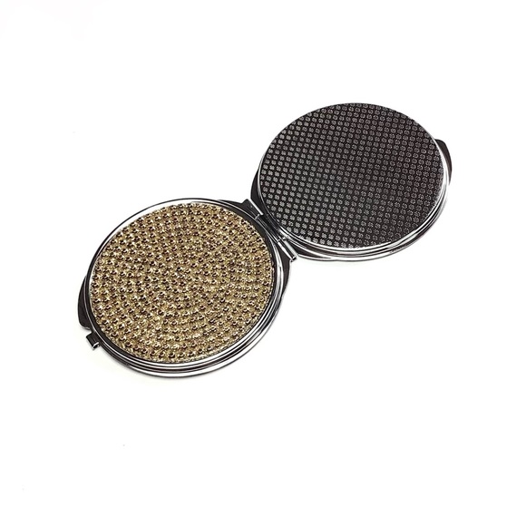 Champagne Rhinestone Compact Purse Travel Mirror - Picture 5 of 7